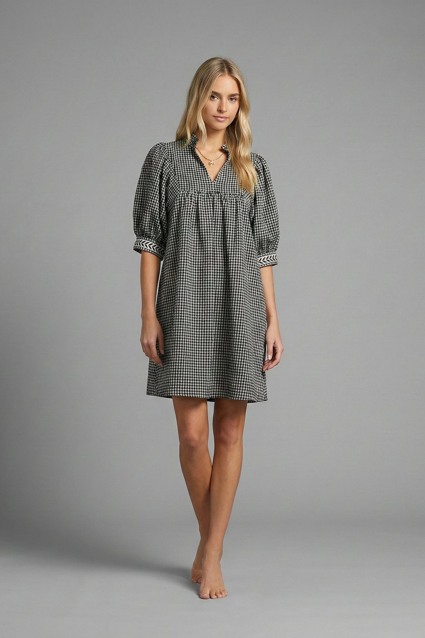 Classic Check Babydoll Mini Dress