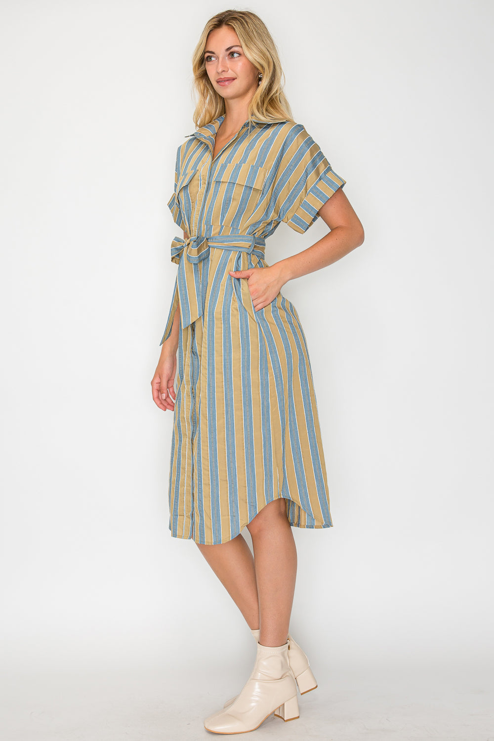 Hazel Fall Stripe Shirt Midi Dress
