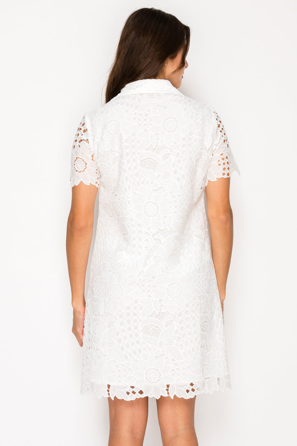 White Floral Lace Shirt Dress