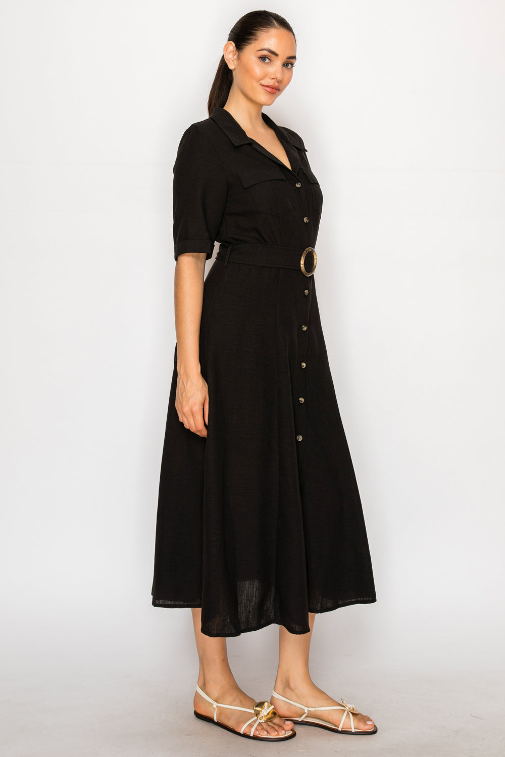 Black Linen Shirt Dress
