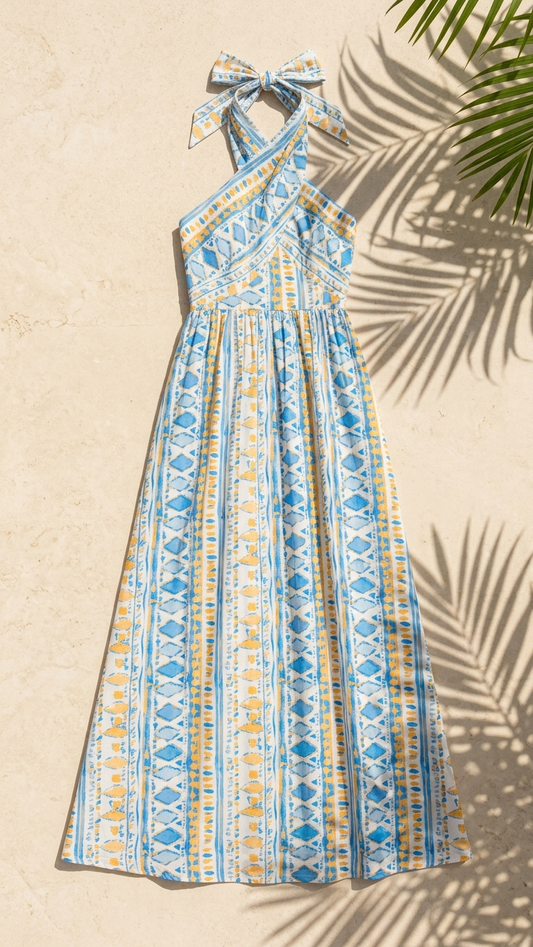 Aegean Rhythm Halter Dress