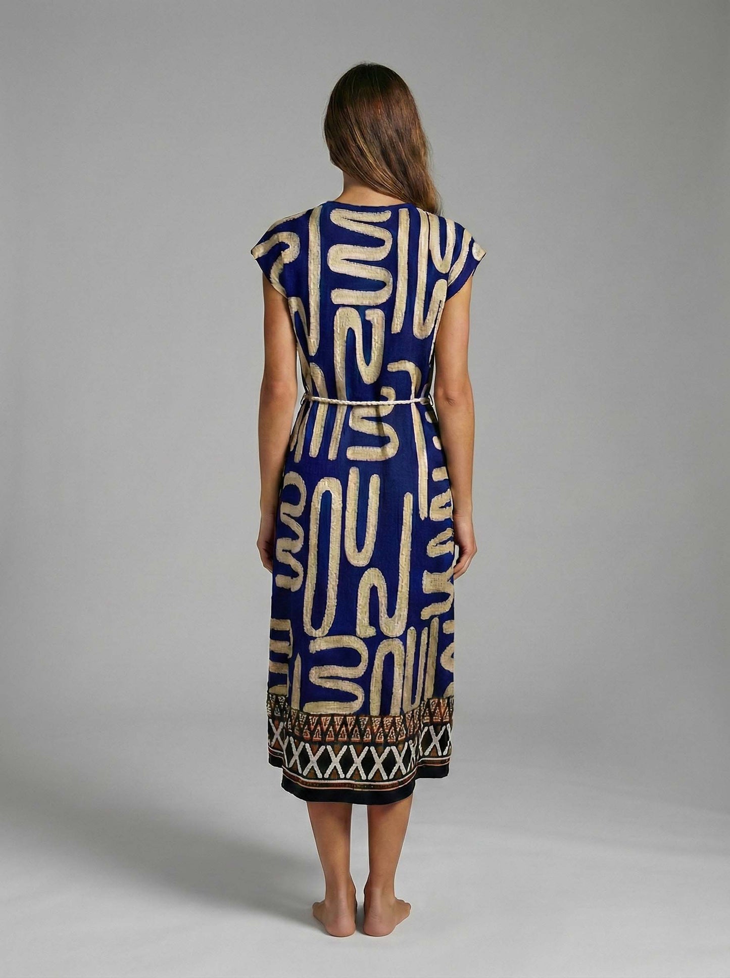 Mediterranean Script Abstract Print Midi Dress
