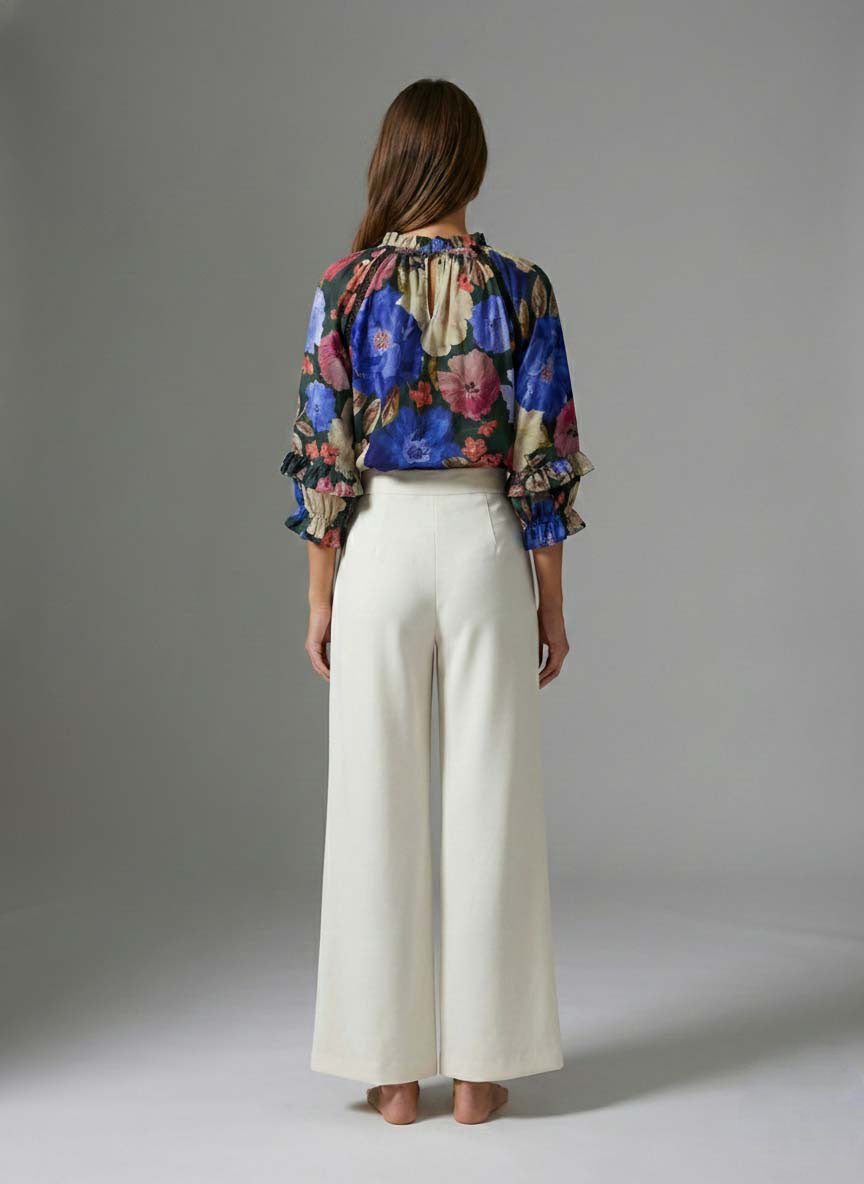 Night Blossom Ruffle Sleeve Blouse