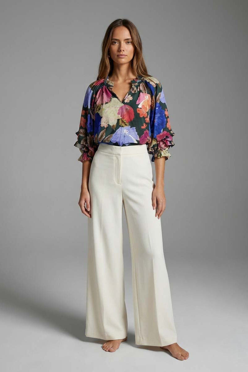 Night Blossom Ruffle Sleeve Blouse