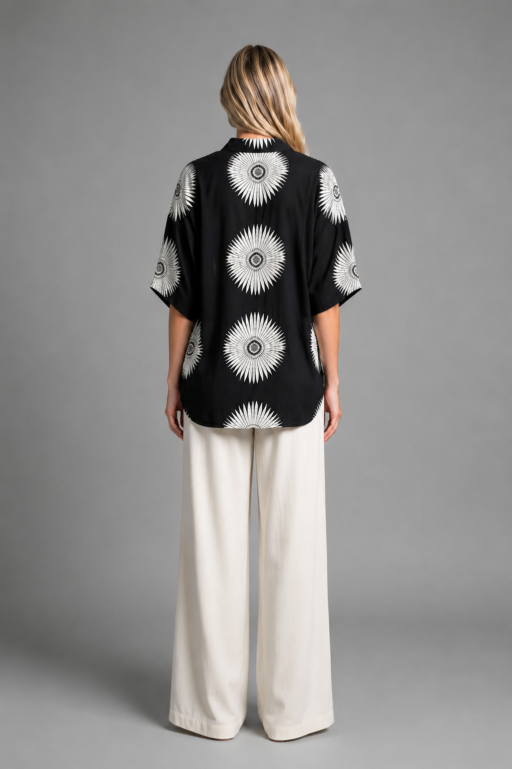 Lunar Bloom Floral Medallion Oversized Button-Up Shirt