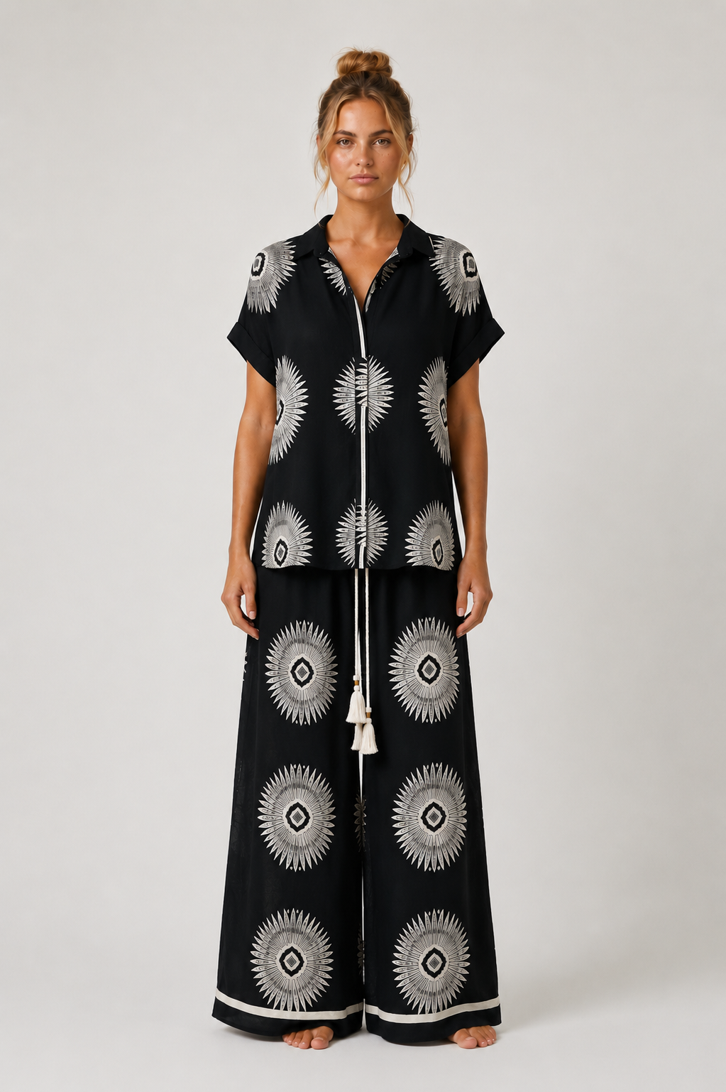 Lunar Bloom Floral Medallion Wide Leg Pants