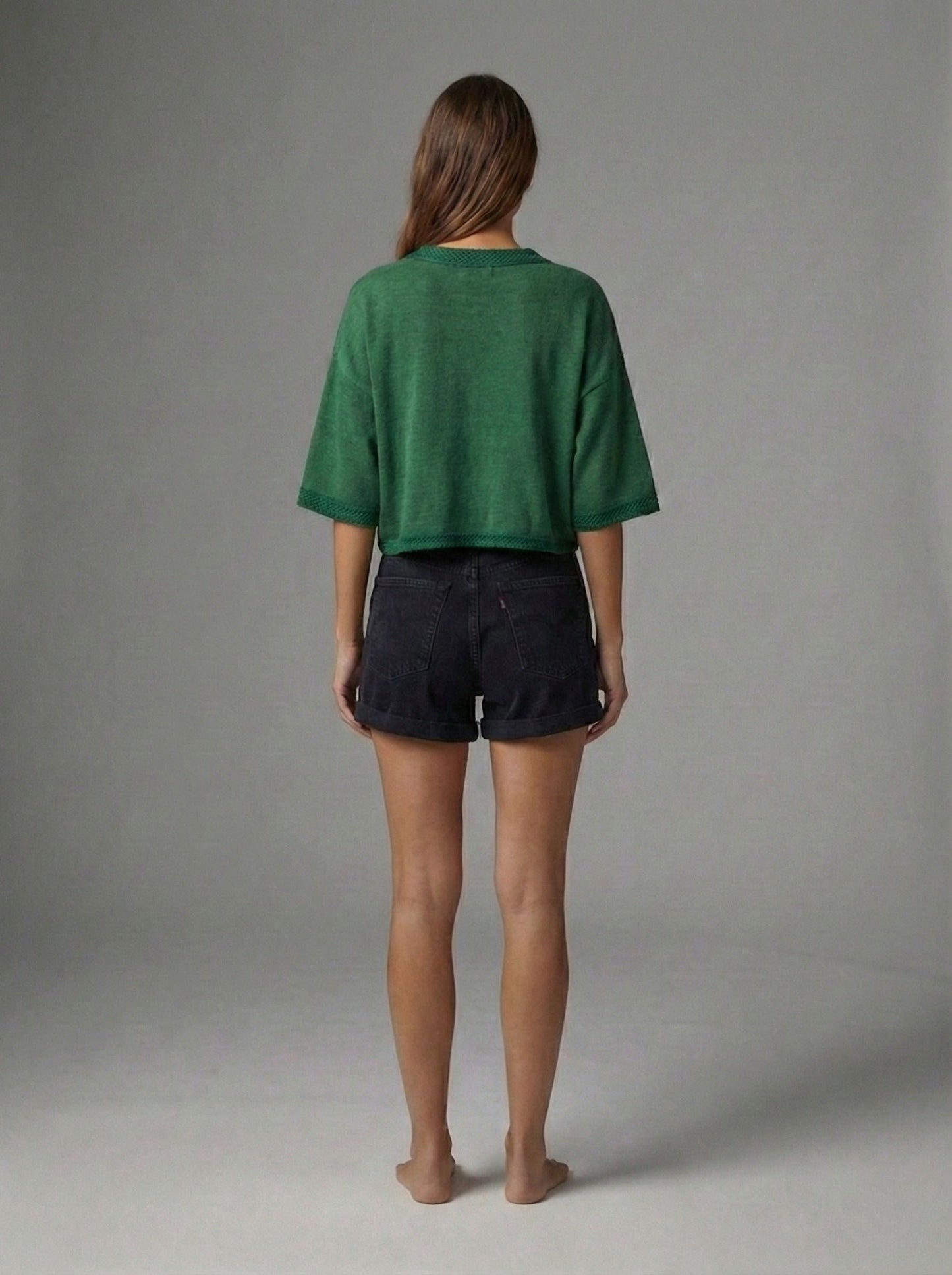 Emerald French Terry Cropped Cardigan Top