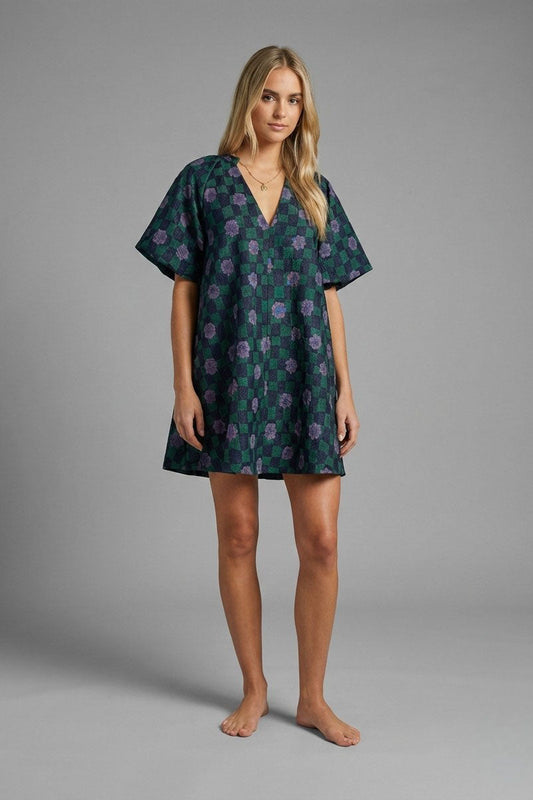 Twilight Daisy Checkered Jacquard Mini Dress