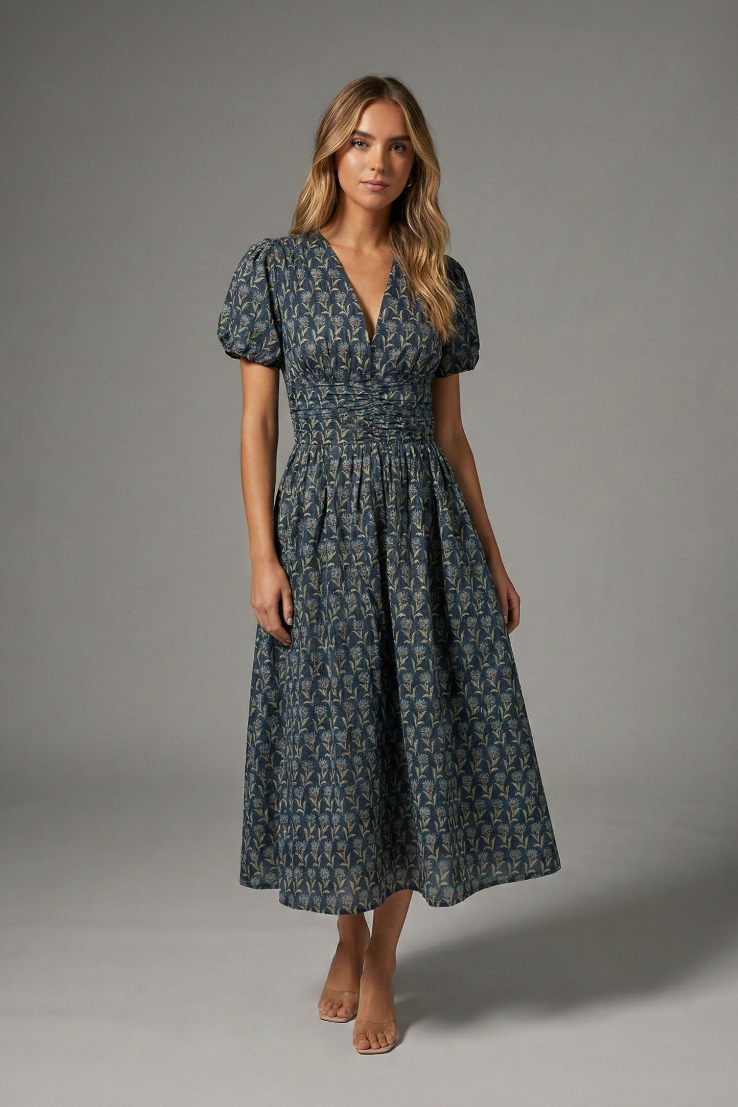 Twilight Bloom Floral Smocked Midi Dress
