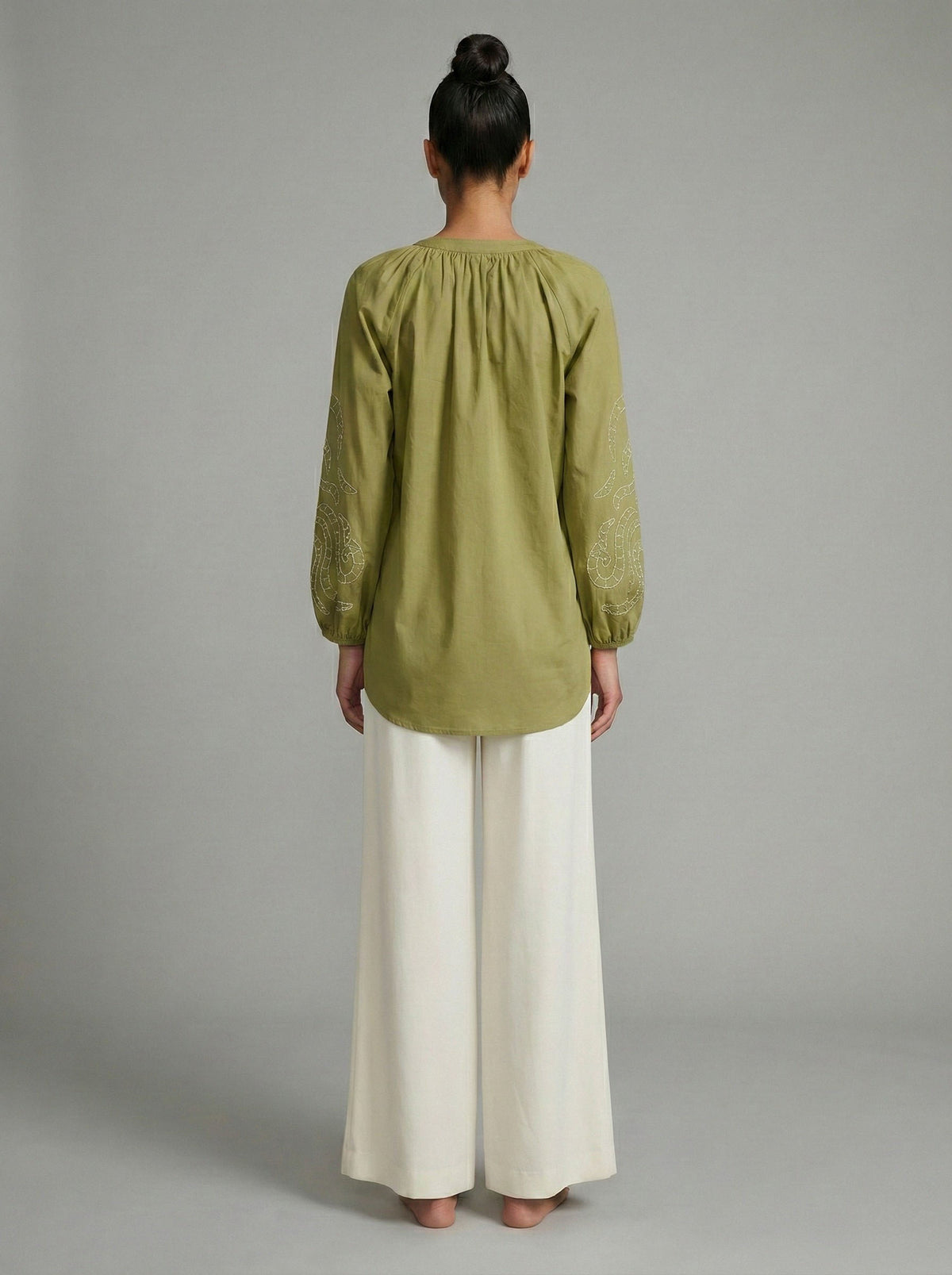 Olive Glow Embroidered Peasant Blouse