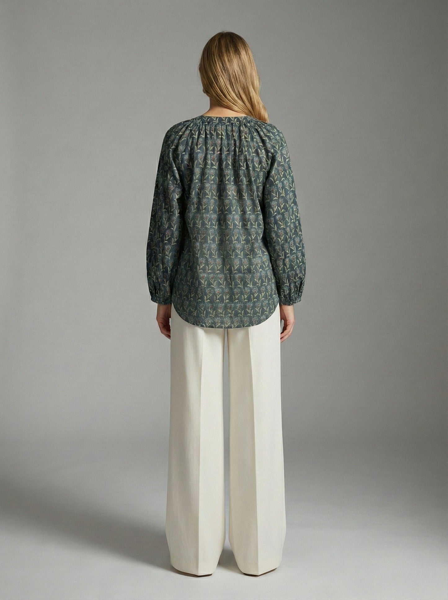 Twilight Bloom Floral Tie-Neck Blouse