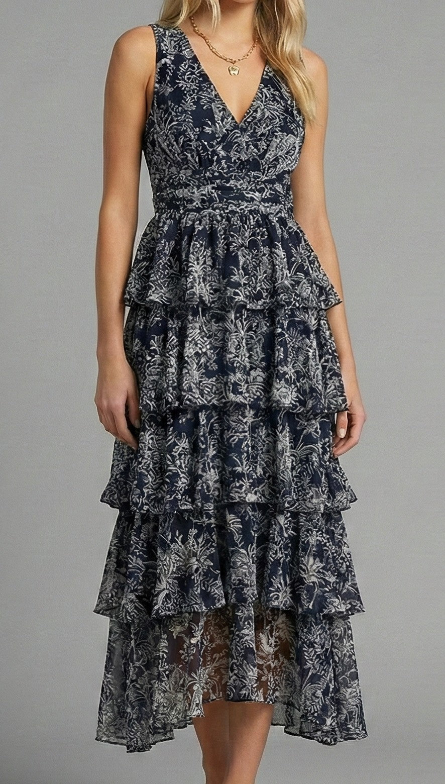 Oriental Night Tiered Ruffle Maxi Dress