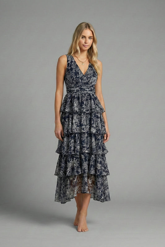 Oriental Night Tiered Ruffle Maxi Dress