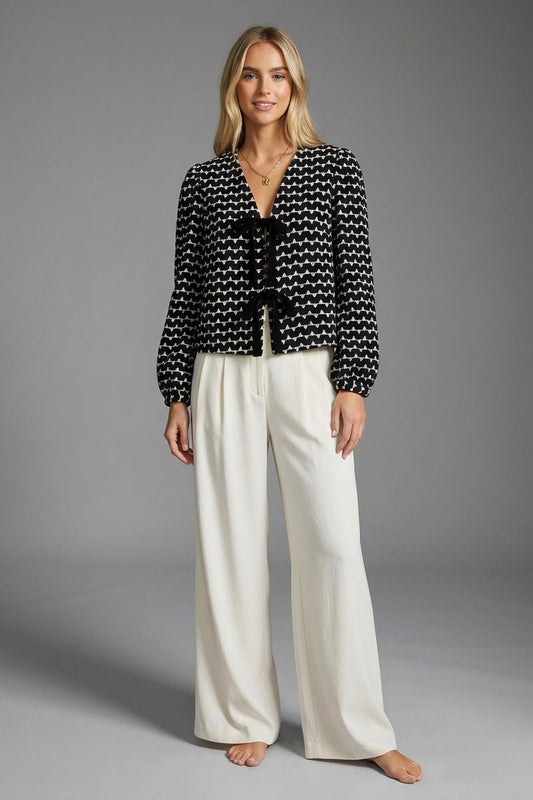 Stitch Muse Geometric Tie-Front Blouse