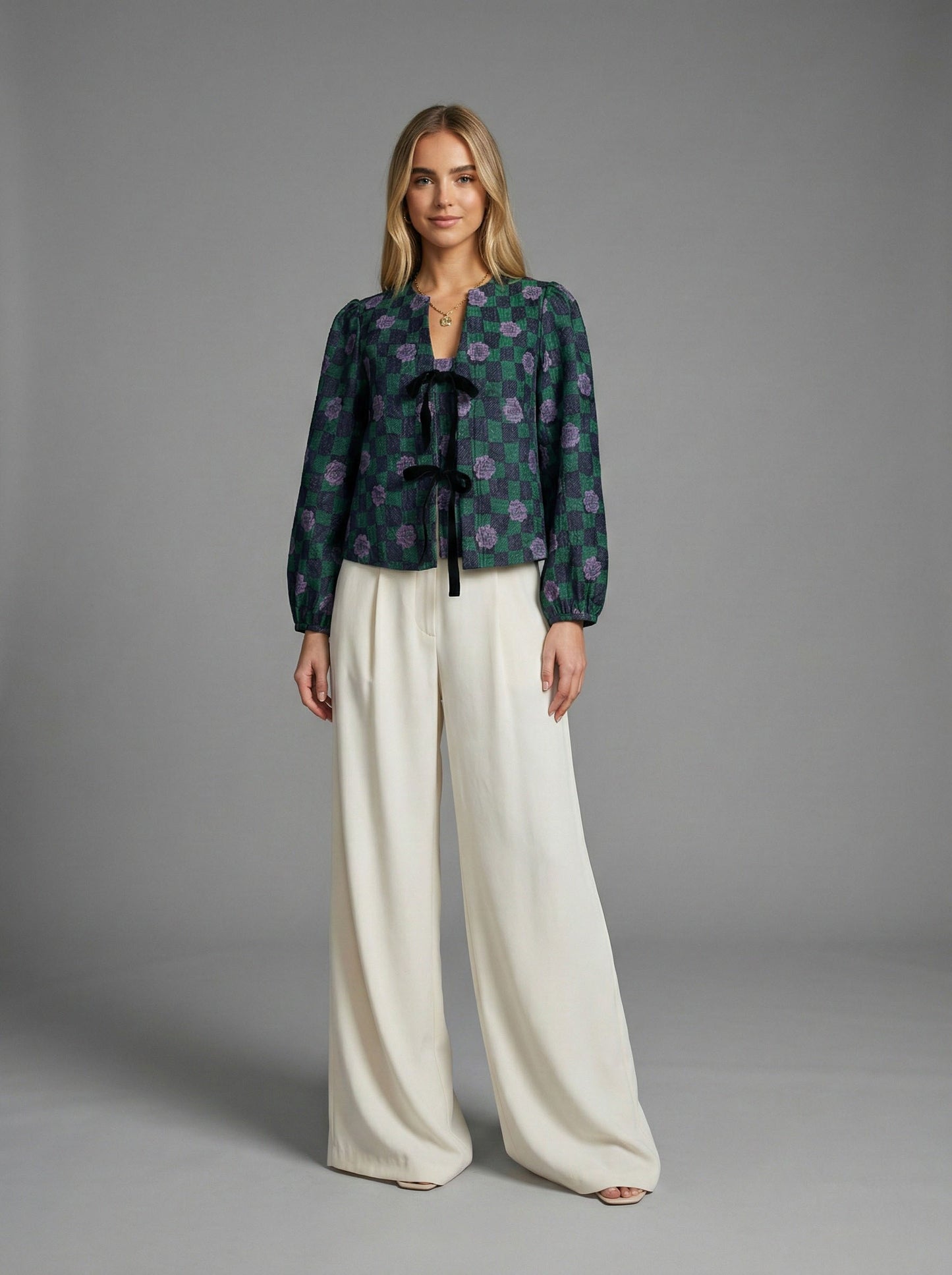 Twilight Daisy Checkered Tie Front Blouse