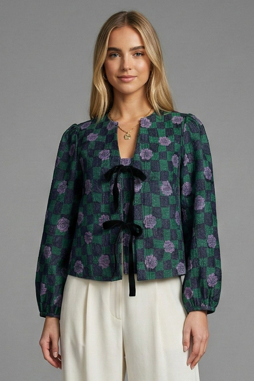 Twilight Daisy Checkered Tie Front Blouse