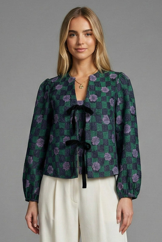 Twilight Daisy Checkered Tie Front Blouse