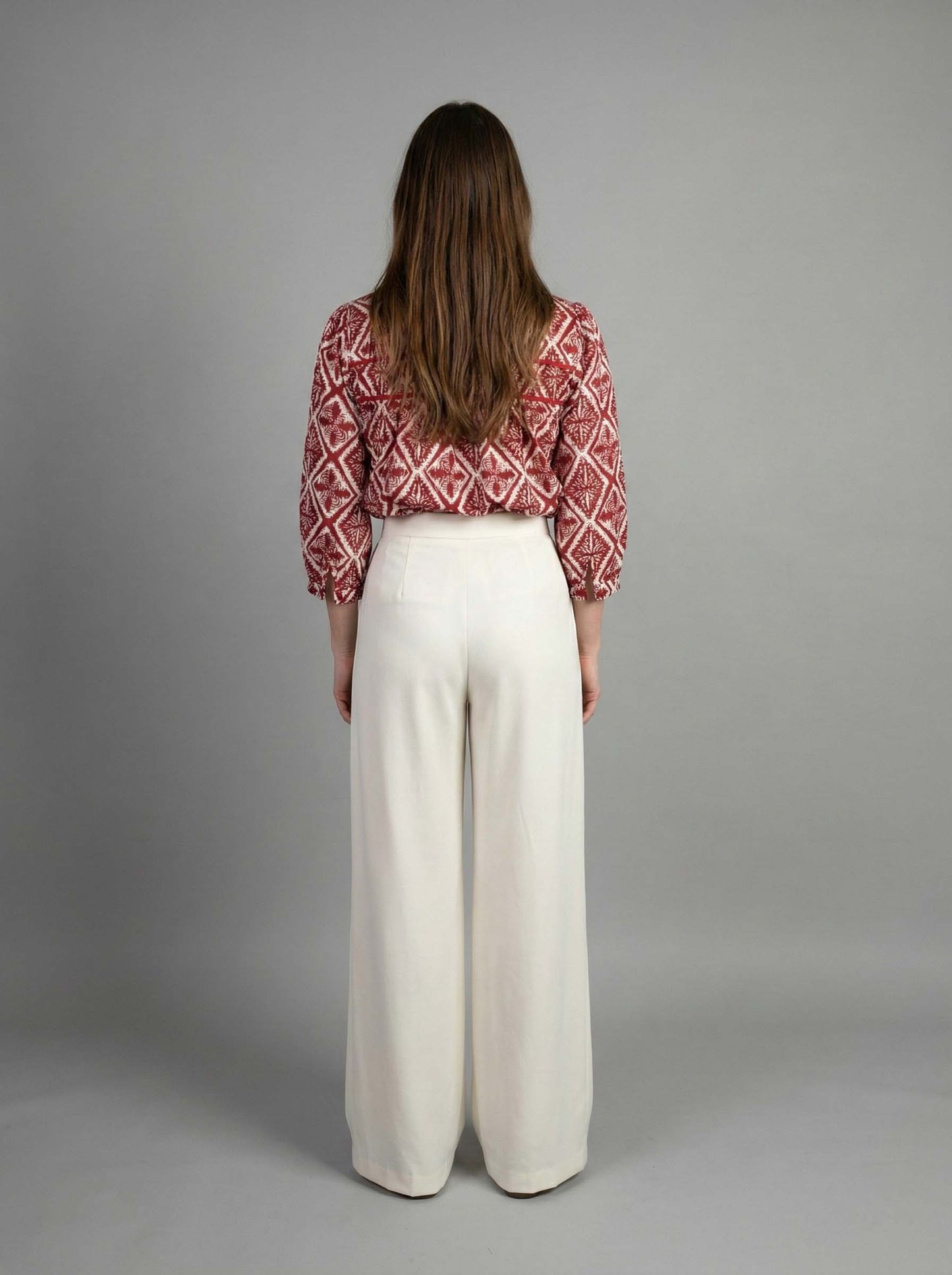 Batik Echo Geometric Print Button-Front Blouse