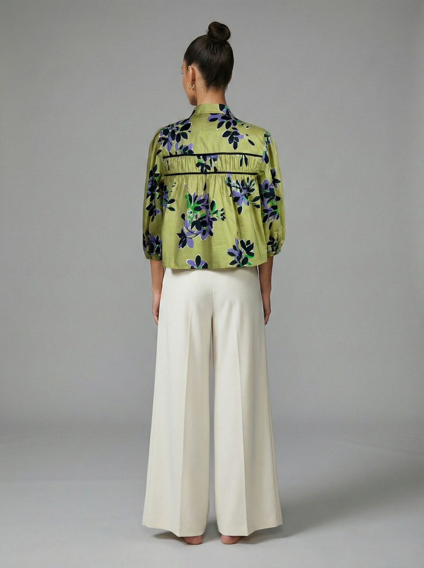 Olive Botanical Pintuck Button Front Blouse