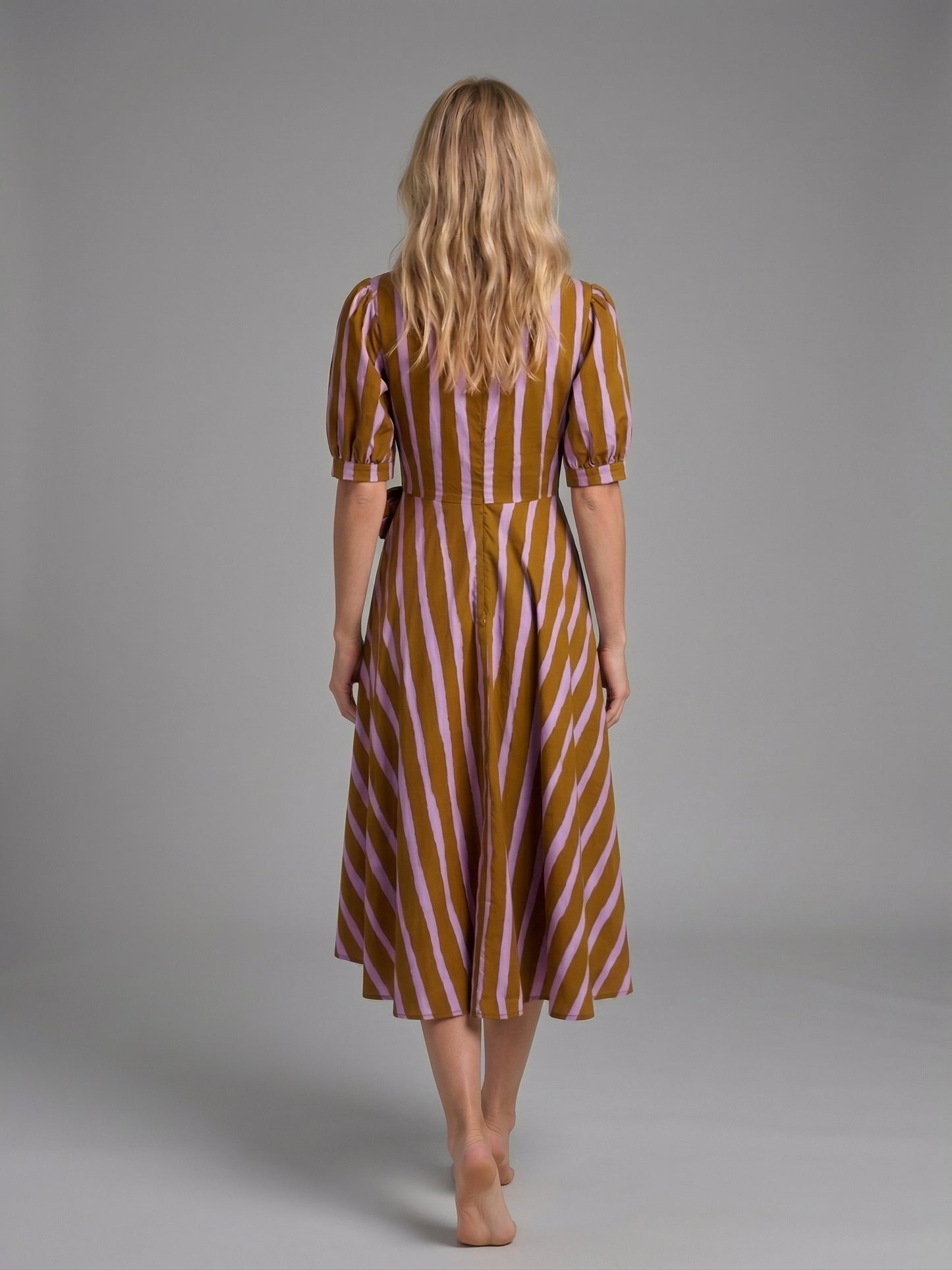 Abstract Stripe Wrap Midi Dress