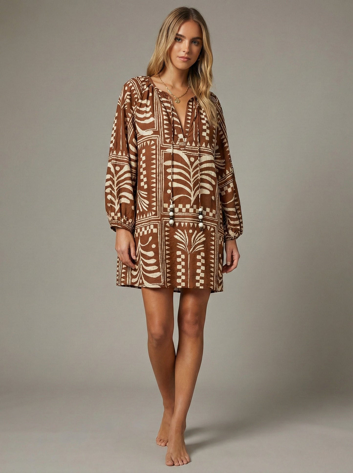 Terracotta Tribal Tassel Mini Dress