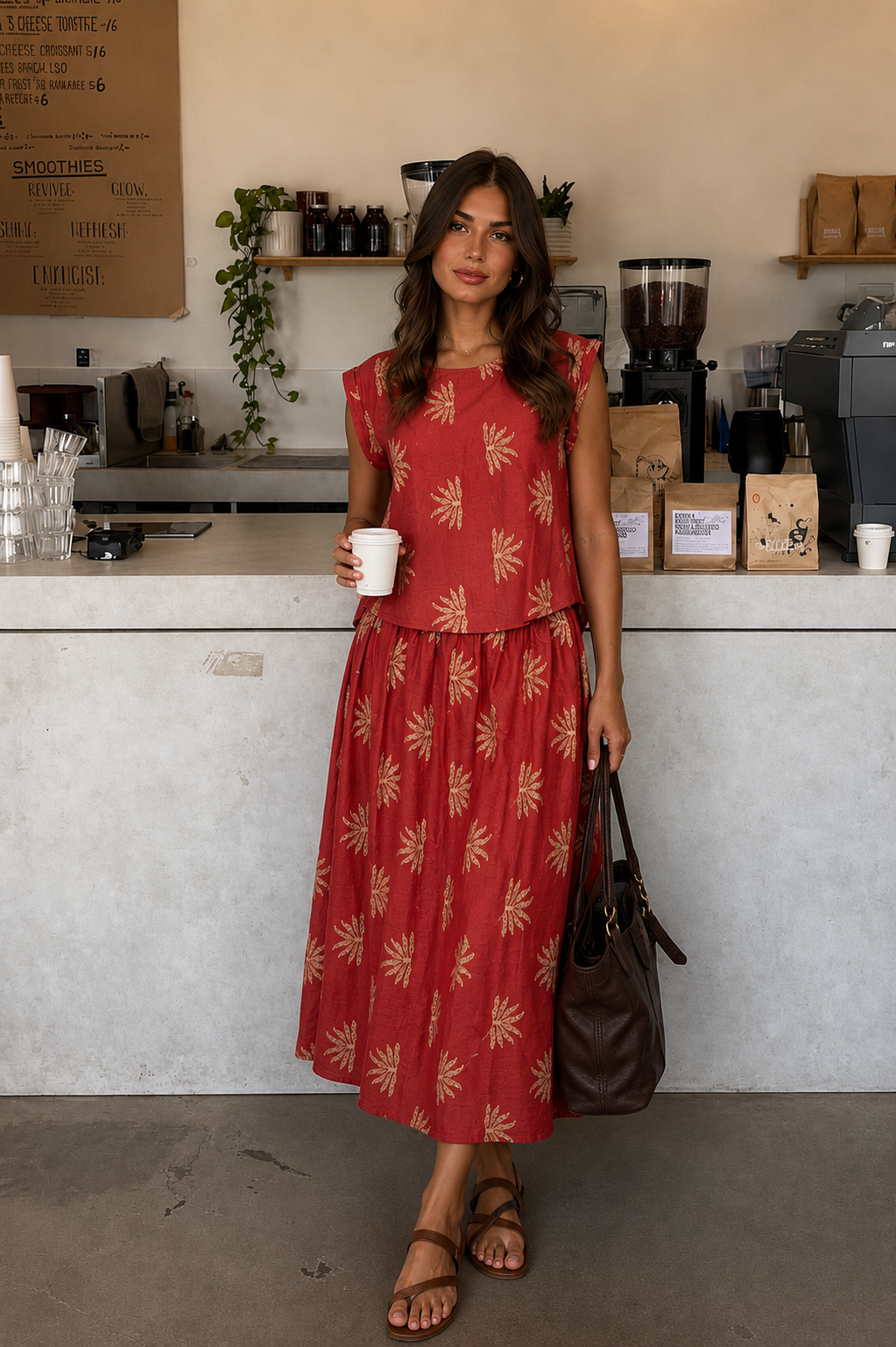 Crimson Stitches Embroidered Top & Midi Skirt Set