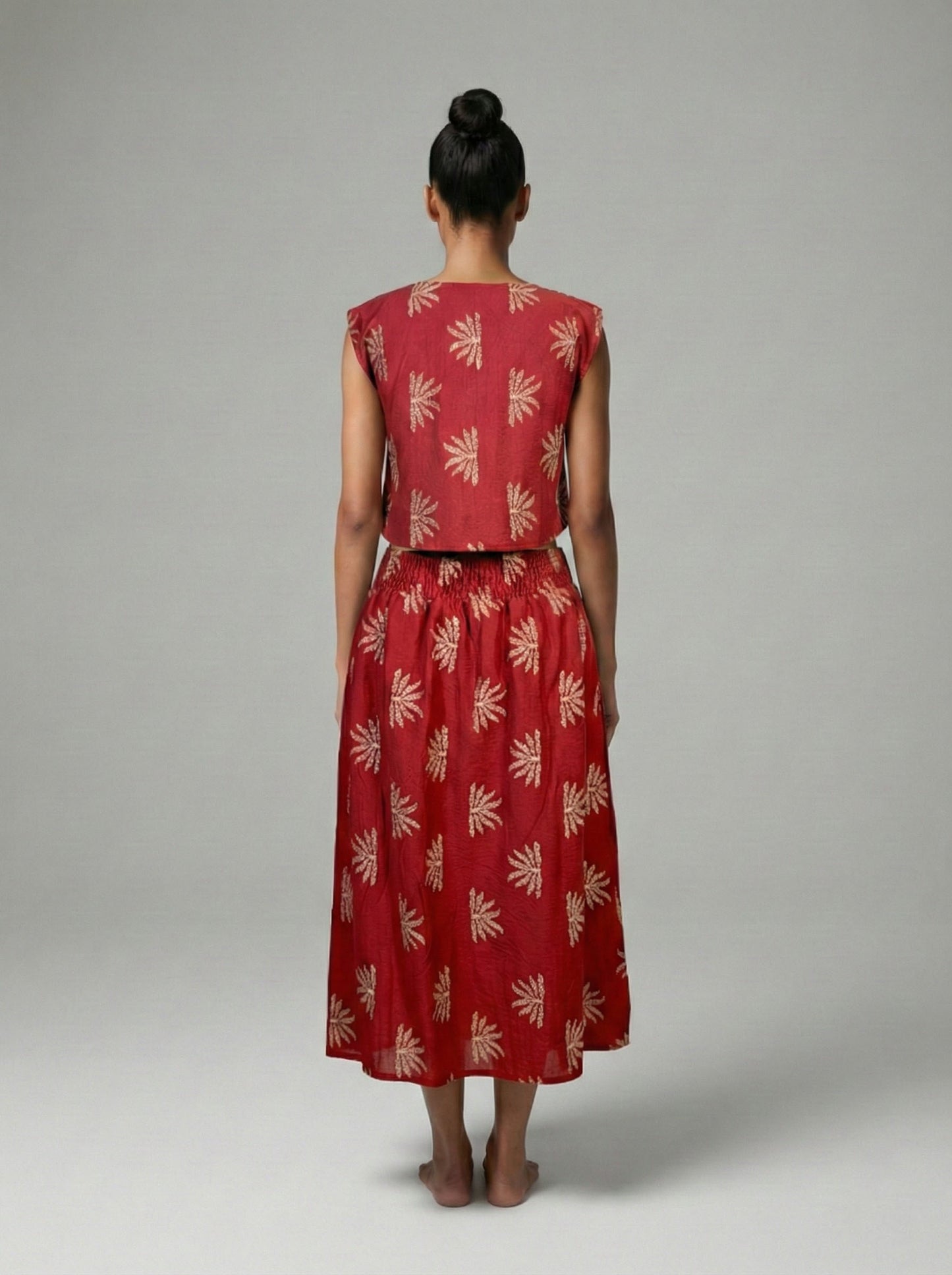 Crimson Stitches Embroidered Top & Midi Skirt Set