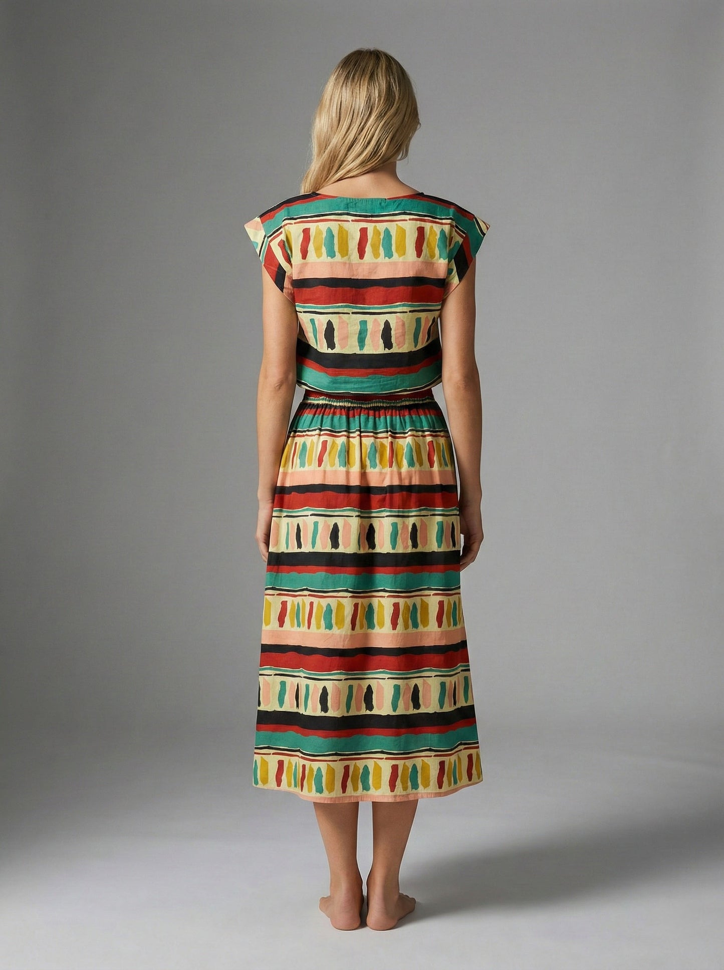 Bohemian Stripe Top & Midi Skirt Set