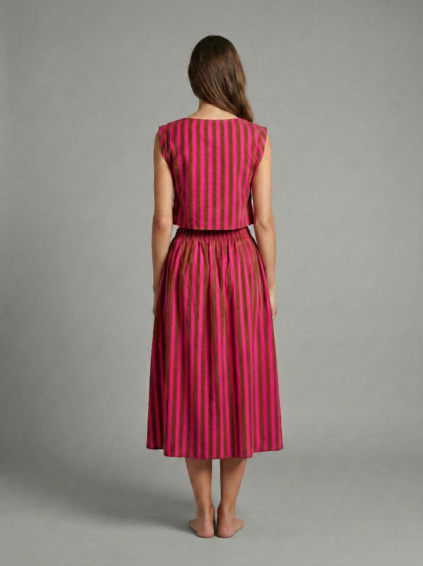 Rosewood Stripes Two-Piece Midi Skirt Set