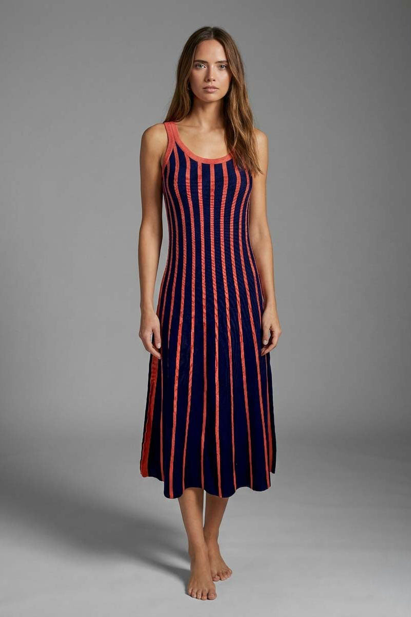 Striped Knit Midi Dress