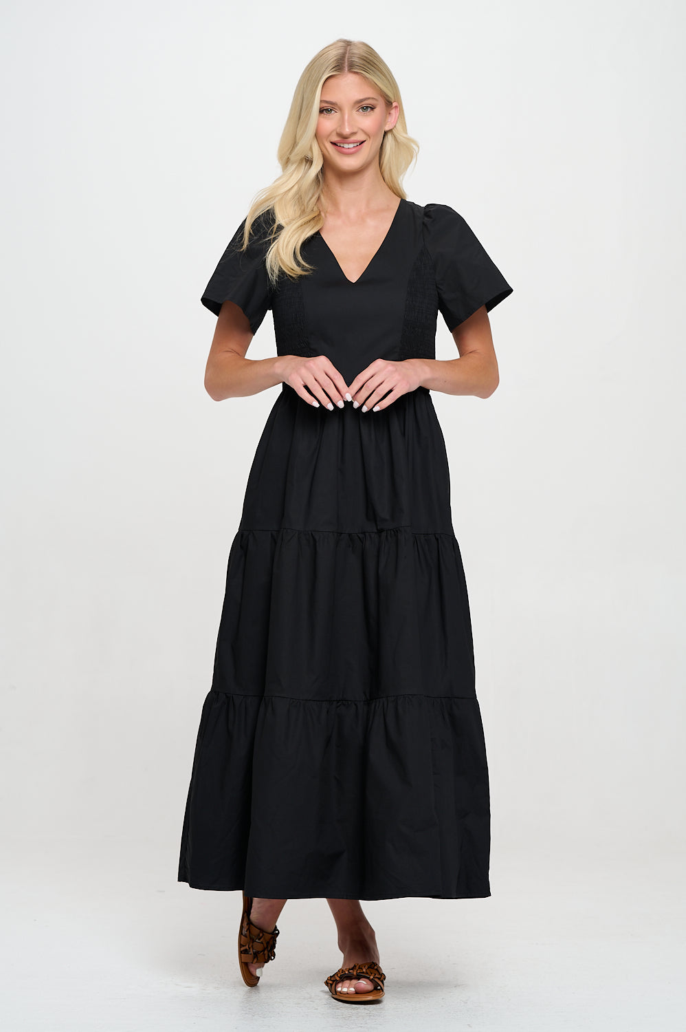 Black Poplin Side Smock Maxi Dress