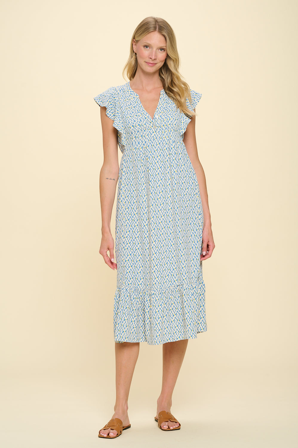 Creamy Ikat Angelica Dress