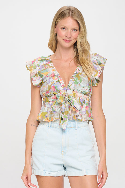 Watercolor Floral Adelina Top