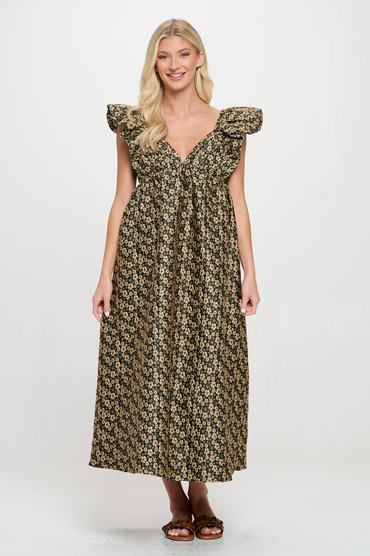 Gold Daisy Jacquard Maxi Dress