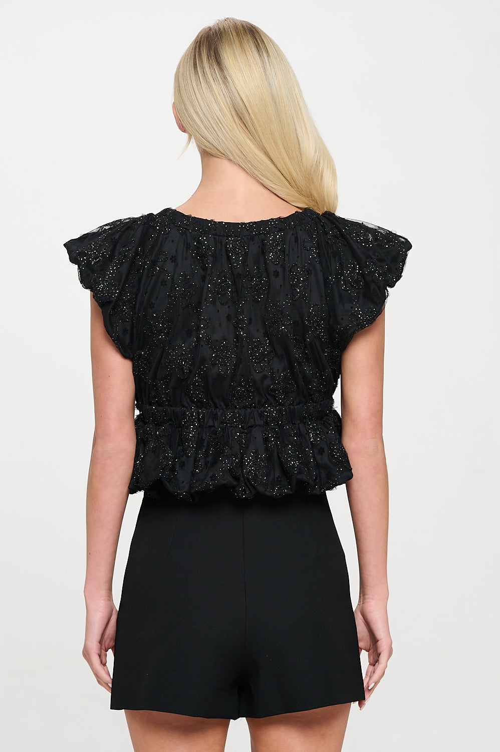 Black Gold Flower Bow Top