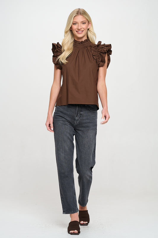 Brown Poplin Top