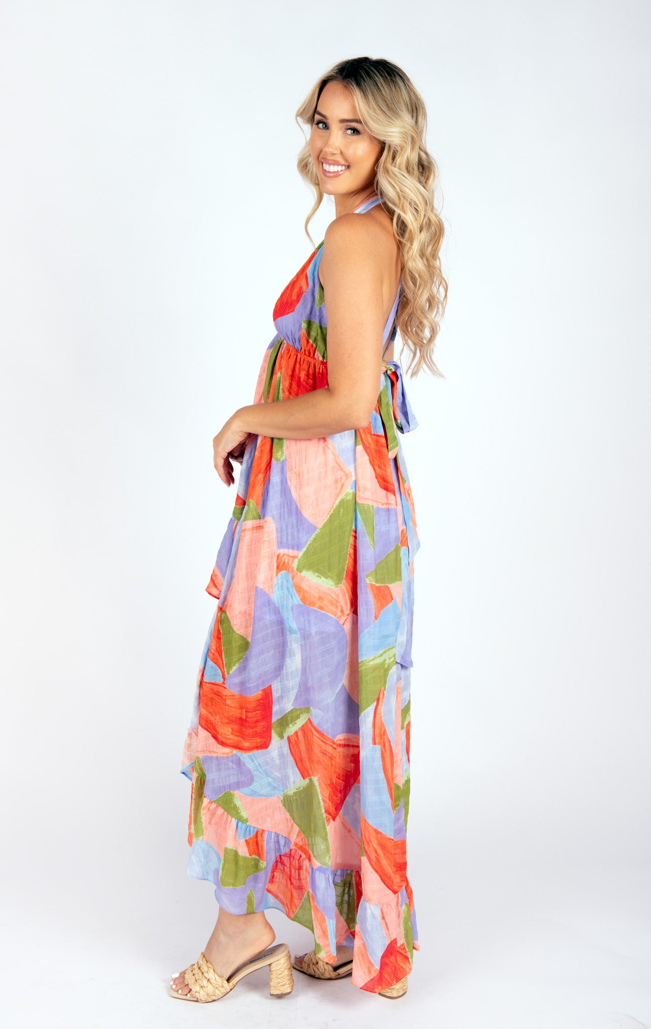 Abstract Multi Coral Lilith Dress