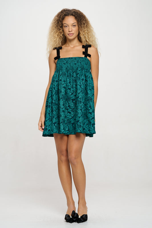 Emerald Jacquard Bow Dress