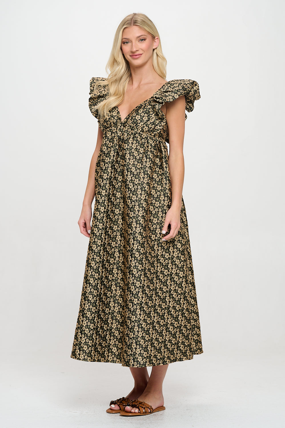 Gold Daisy Jacquard Maxi Dress