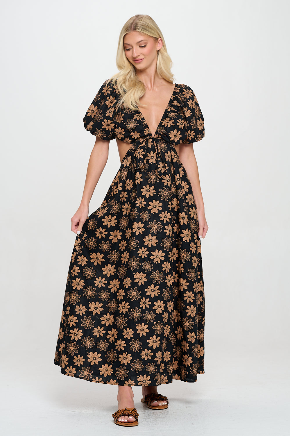 Black Daisy Cut Out Maxi Dress