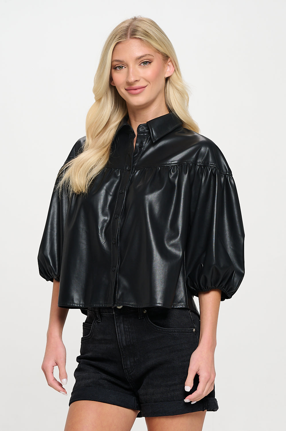 Black Vegan Leather Doria Top