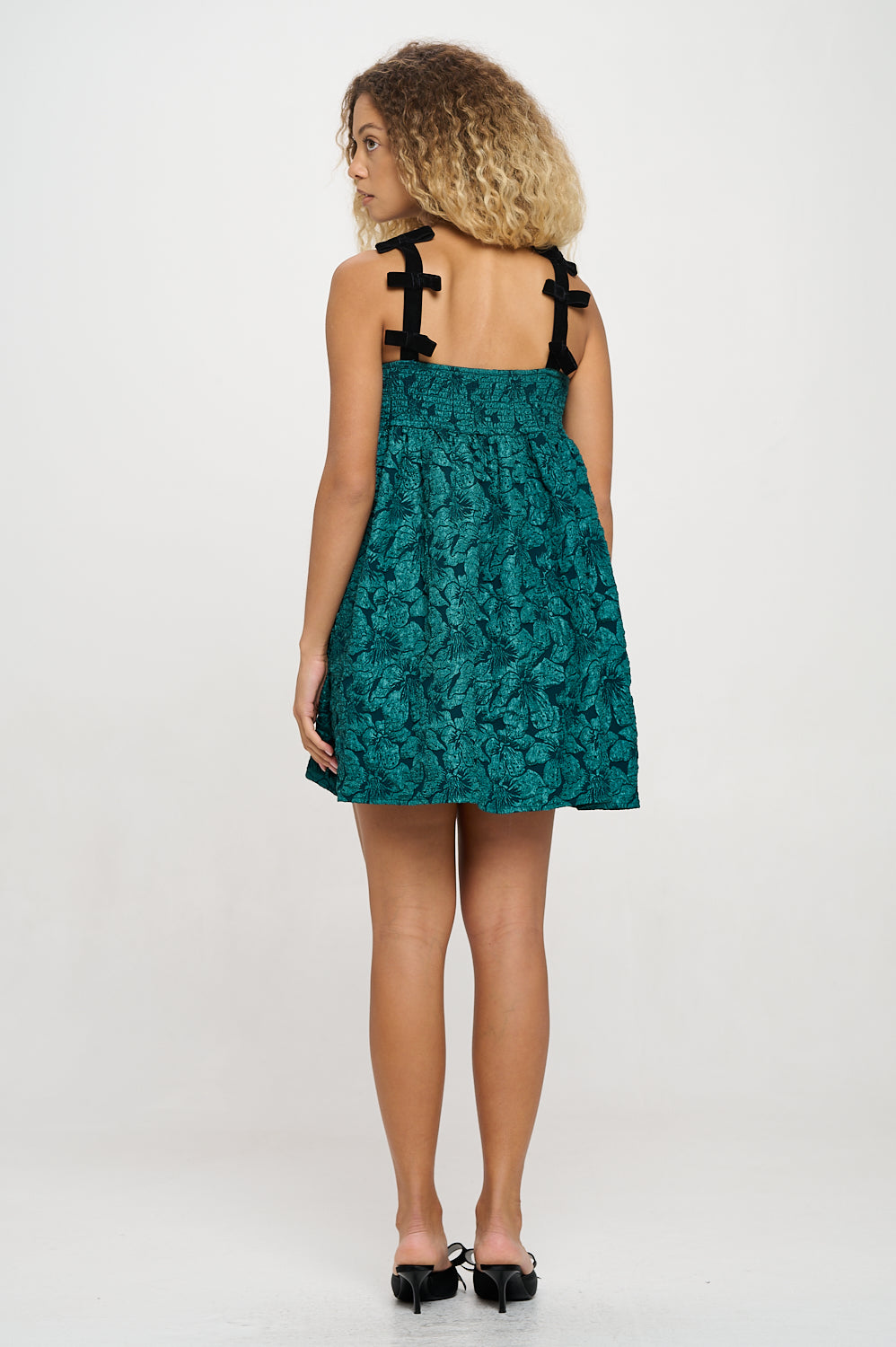 Emerald Jacquard Bow Dress