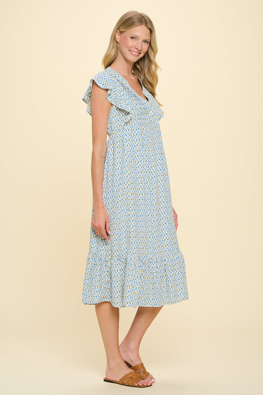 Creamy Ikat Angelica Dress