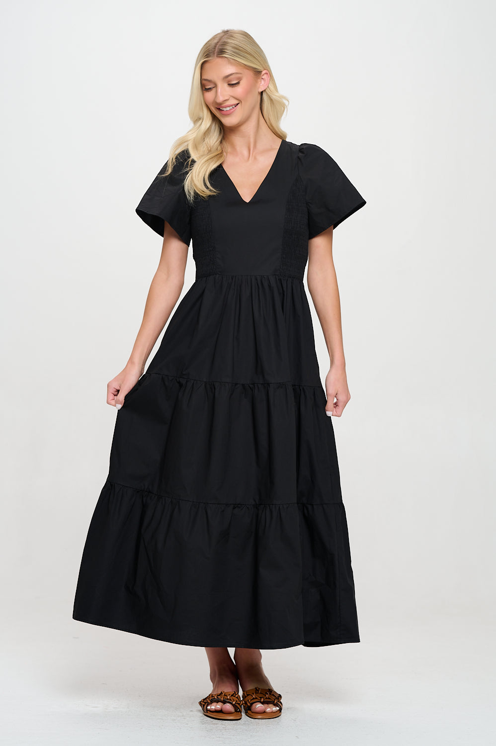 Black Poplin Side Smock Maxi Dress