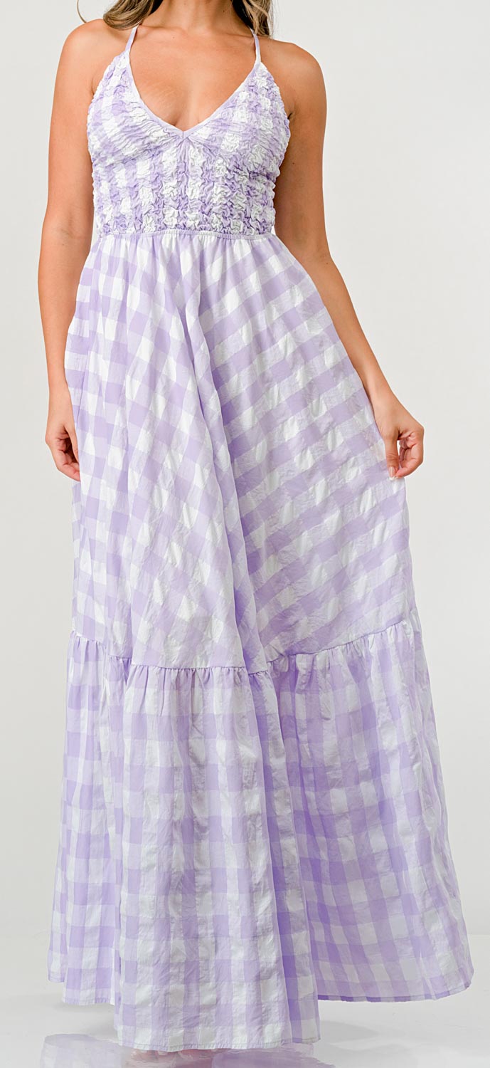 Lilac Gingham Mia Maxi Dress