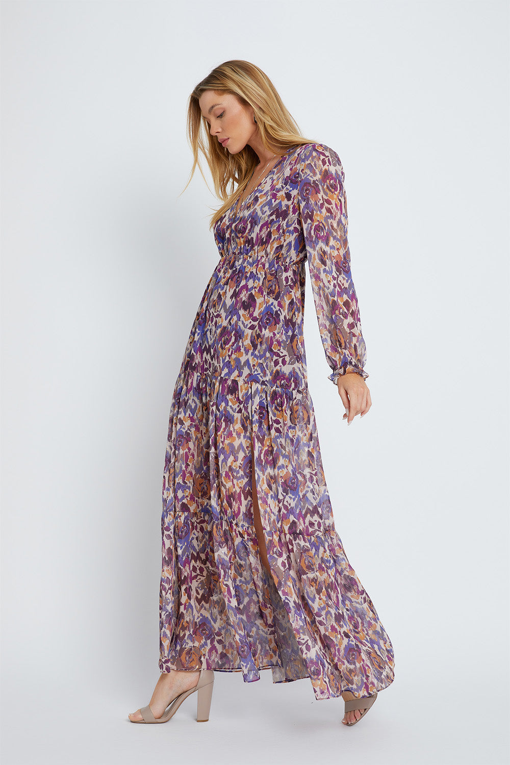 Purple Ikat Flower Tula Maxi Dress