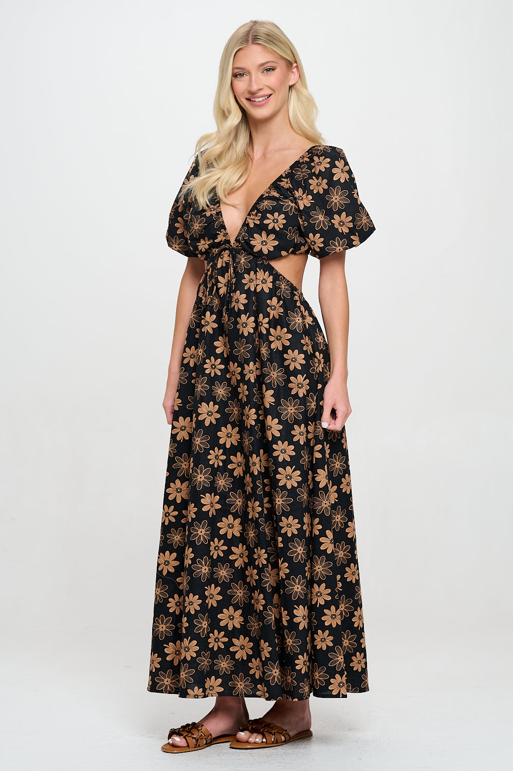 Black Daisy Cut Out Maxi Dress