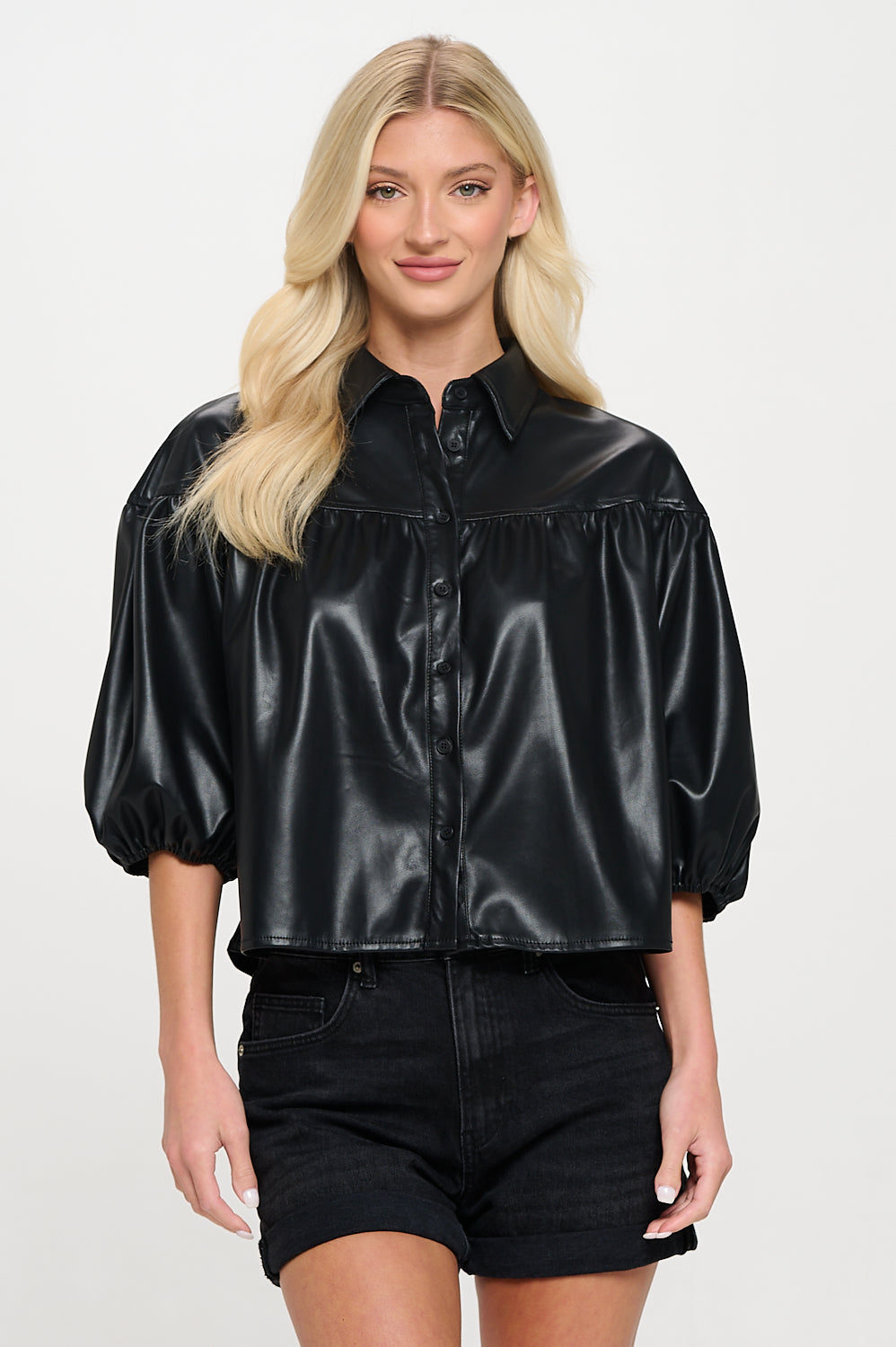 Black Vegan Leather Doria Top