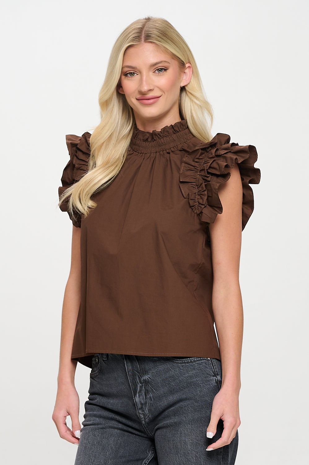 Brown Poplin Top