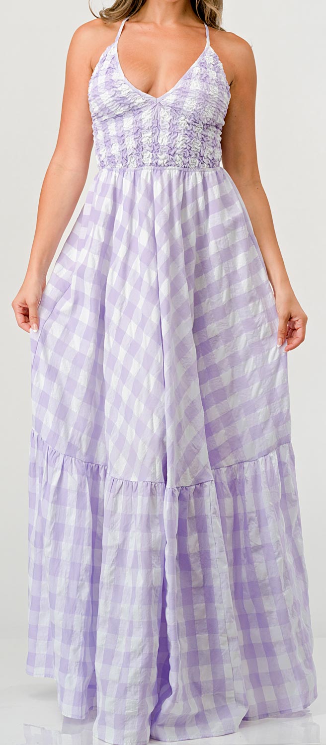 Lilac Gingham Mia Maxi Dress